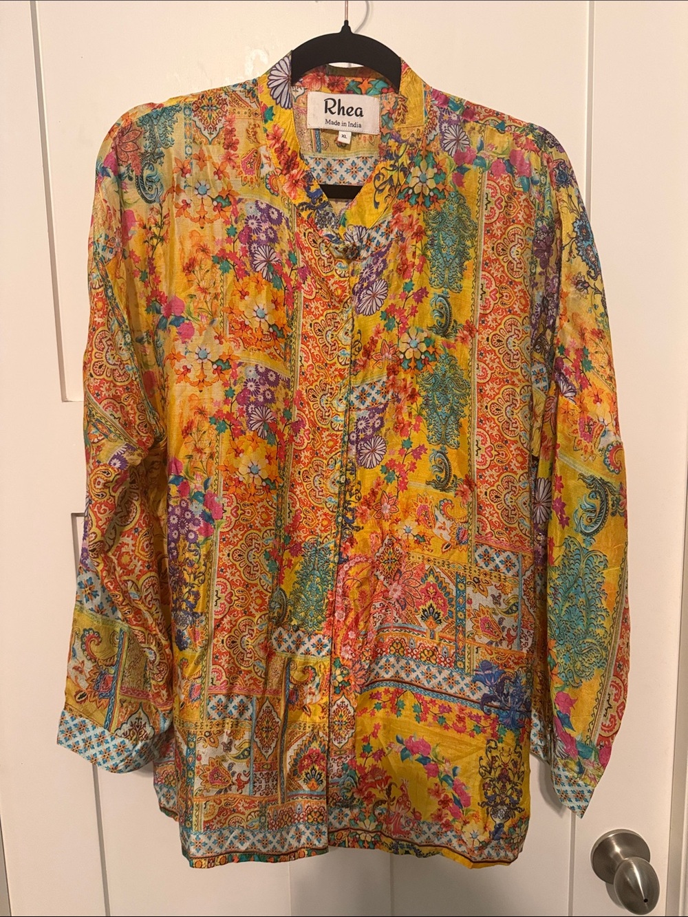 Rhea Made In India Women’s Yellow Paisley-Print Button Down Lightweight Shirt